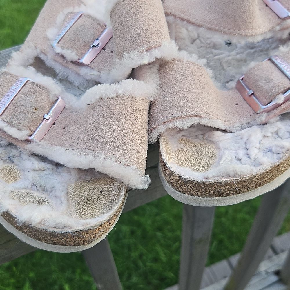 Birkenstock Arizona Shearling Sandals Suede Taupe 41 - Picture 2 of 7